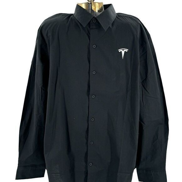 Tesla Motors Shirt‎ Long Sleeve Button Front Embroidered Logo Men Sz XL Black